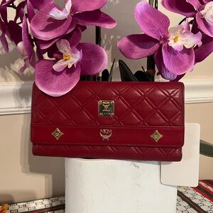 MCM Burgundy Quilted Leather Wallet